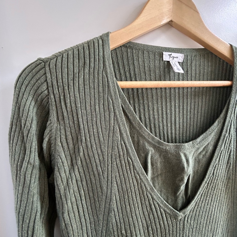 Thyme Ribbed Knit Sweater in Olive Green - Nursing friendly
